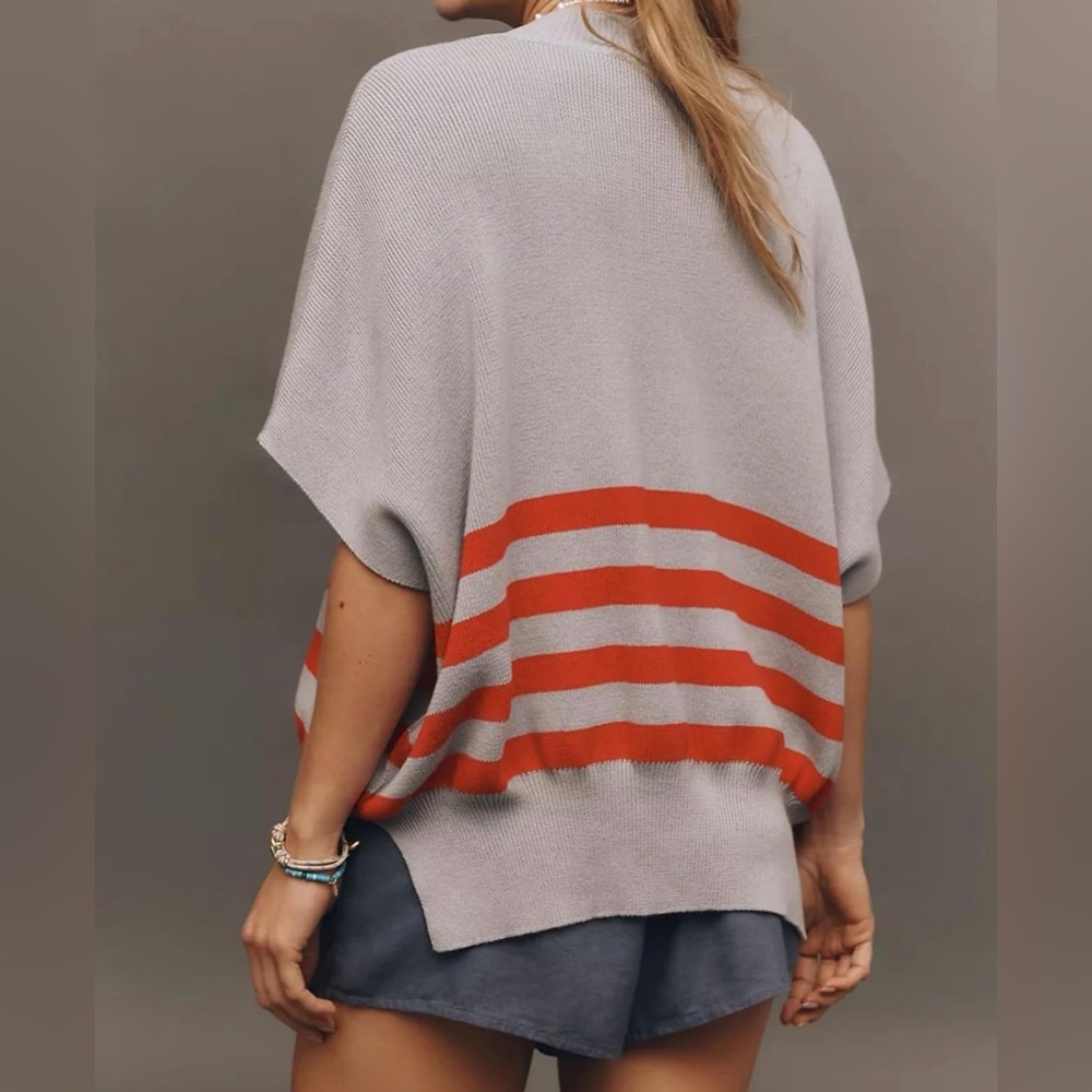 NWT Women's Oversized Ribbed Knit Sweaters Batwing Sleeve Crewneck Striped Sz XS